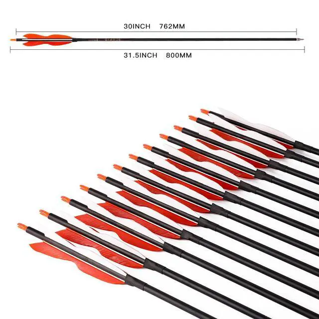 Alt view image 3 of 7 - 31" Carbon Hunting Arrows with 5" Turkey Feathers, Pack of 12 | Spine 500, Archery Target Practice, For Recurve Bow and Long Bow