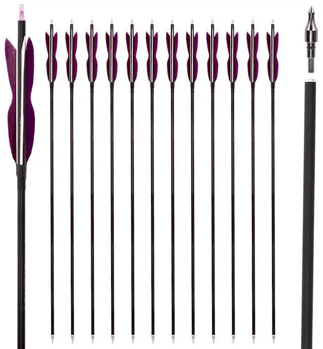 Main image of 31" Carbon Hunting Arrows with 5" Turkey Feathers, Pack of 12 | Spine 500, Archery Target Practice, For Recurve Bow and Long Bow