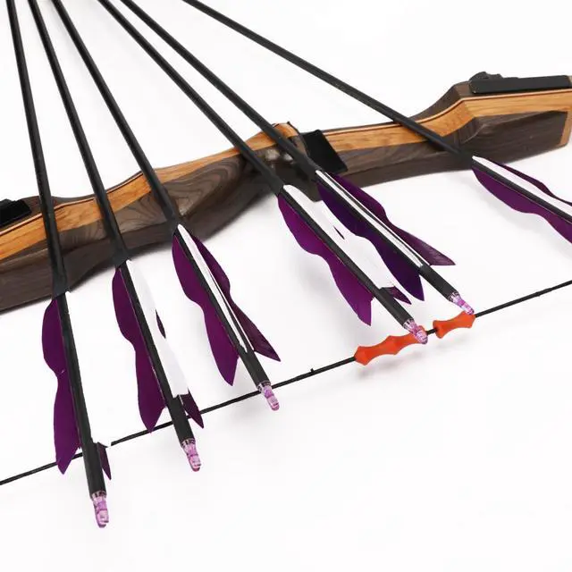 Alt view image 4 of 6 - 31" Carbon Hunting Arrows with 5" Turkey Feathers, Pack of 12 | Spine 500, Archery Target Practice, For Recurve Bow and Long Bow