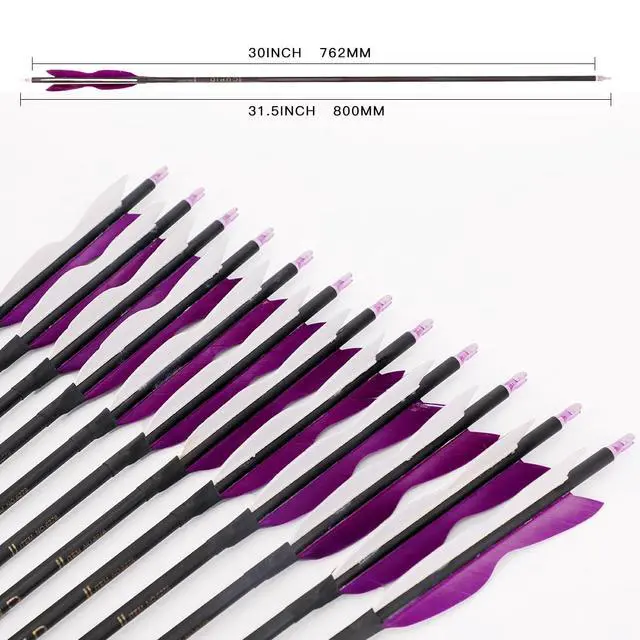 Alt view image 3 of 6 - 31" Carbon Hunting Arrows with 5" Turkey Feathers, Pack of 12 | Spine 500, Archery Target Practice, For Recurve Bow and Long Bow