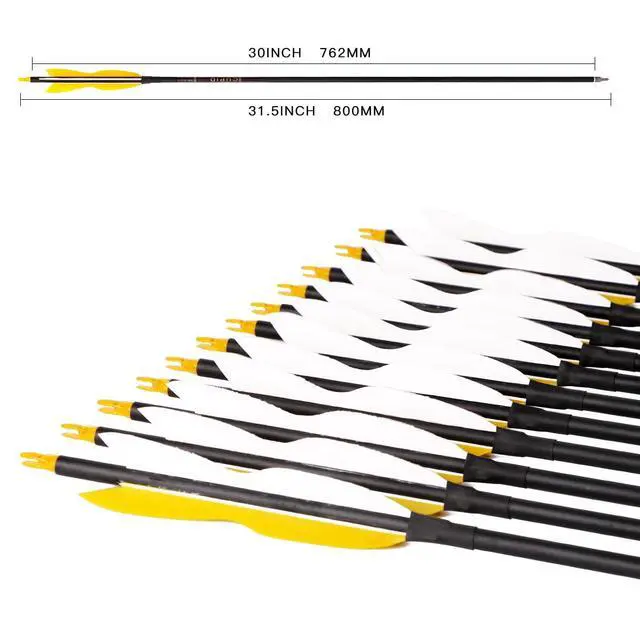 Alt view image 3 of 7 - 31" Carbon Hunting Arrows with 5" Turkey Feathers, Pack of 12 | Spine 500, Archery Target Practice, For Recurve Bow and Long Bow