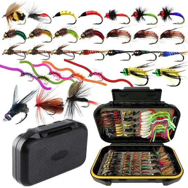 Main image of OutdoorFishing Fly Fishing Flies Kit Fly Assortment Trout Bass Fishing with Fly Box, 33/48/72/100/114/148pcs with Dry/Wet Flies, Nymphs, Streamers, Popper