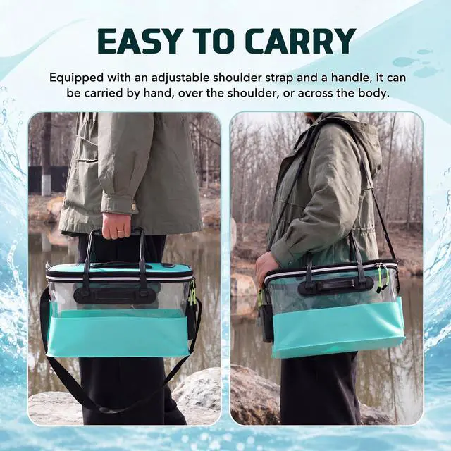 Alt view image 4 of 7 - 3 Pcs Fishing Bucket, Live Bait Aerator and Fishing Cast Net with Heavy Duty Sinker Foldable Live Bait Bucket Portable Quiet Aerator Fish Transport Container Outdoor EVA Bag