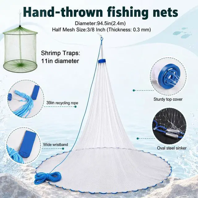 Alt view image 5 of 7 - 3 Pcs Fishing Bucket, Live Bait Aerator and Fishing Cast Net with Heavy Duty Sinker Foldable Live Bait Bucket Portable Quiet Aerator Fish Transport Container Outdoor EVA Bag