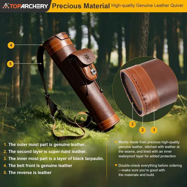 Alt view image 6 of 7 - Traditional Shoulder Back Quiver Bow Leather Arrow Holder with Large Pouch Handmade Straps Belt Bag Brown