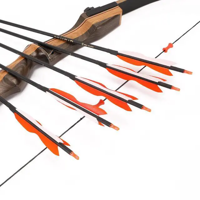 Alt view image 5 of 7 - 31" Carbon Hunting Arrows with 5" Turkey Feathers, Pack of 12 | Spine 500, Archery Target Practice, For Recurve Bow and Long Bow