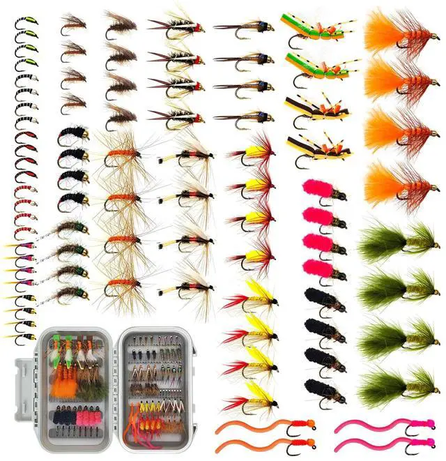 Main image of Fly Fishing Flies Kit 48/60/88pcs, Dry/Wet/Nymph/Streamer, Hook Sizes 8-18, Waterproof Fly Box for Trout Bass Panfish Ideal for Summer Break & Beginners in Rivers, Lakes & Streams