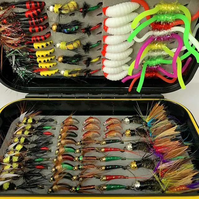 Alt view image 3 of 7 - OutdoorFishing Fly Fishing Flies Kit Fly Assortment Trout Bass Fishing with Fly Box, 33/48/72/100/114/148pcs with Dry/Wet Flies, Nymphs, Streamers, Popper
