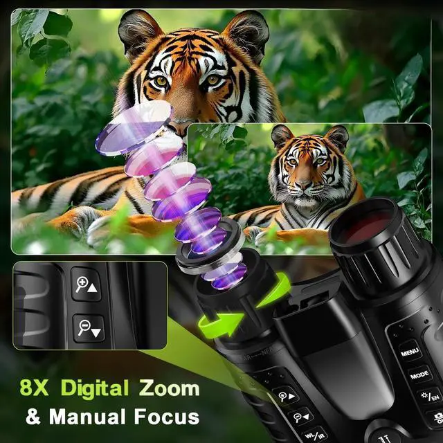Alt view image 4 of 7 - 4K Night Vision Goggles, Night Vision Binoculars with Rangefinder, 3.2" HD Screen, 5000mAh Rechargeable Battery, 32GB TF Card for Adults, Camping, Wildlife Observation
