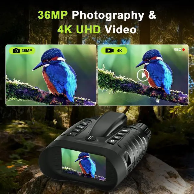 Alt view image 2 of 7 - 4K Night Vision Goggles, Night Vision Binoculars with Rangefinder, 3.2" HD Screen, 5000mAh Rechargeable Battery, 32GB TF Card for Adults, Camping, Wildlife Observation
