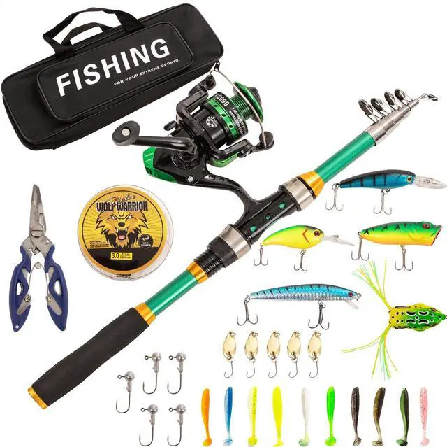 Main image of I00000 Fishing Rod and Reel Combos with Fiberglass Telescopic Fishing Pole - Spinning Reel Fishing Carrier Bag, Freshwater and Saltwater Fishing Rod Kit,Travel Fishing Kit for Bass Trout