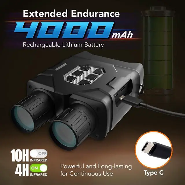 Alt view image 6 of 6 - Night Vision Goggles Binoculars with Remote Monitor on App | Crystal Clear 4K UHD Video & 52MP Full Color Photos on 4" HD Screen |10X Zoom Ideal for Camping Hunting & Wildlife Observation