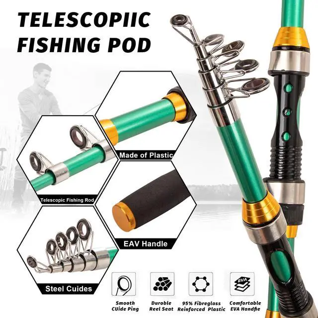Alt view image 2 of 7 - I00000 Fishing Rod and Reel Combos with Fiberglass Telescopic Fishing Pole - Spinning Reel Fishing Carrier Bag, Freshwater and Saltwater Fishing Rod Kit,Travel Fishing Kit for Bass Trout