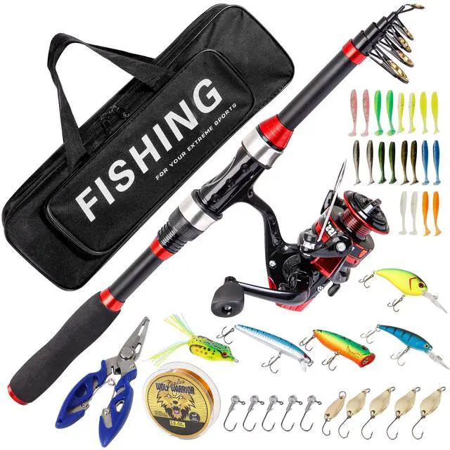 Main image of I00000 Fishing Rod and Reel Combos with Fiberglass Telescopic Fishing Pole - Spinning Reel Fishing Carrier Bag, Freshwater and Saltwater Fishing Rod Kit,Travel Fishing Kit for Bass Trout