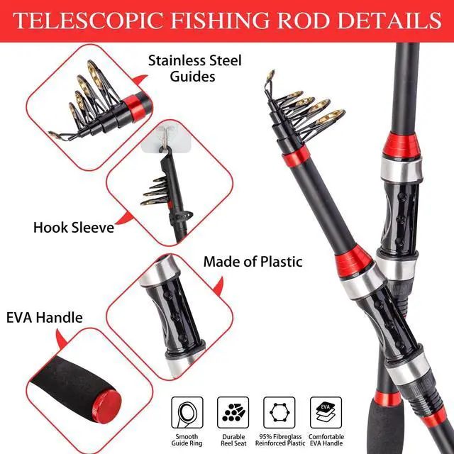 Alt view image 2 of 7 - I00000 Fishing Rod and Reel Combos with Fiberglass Telescopic Fishing Pole - Spinning Reel Fishing Carrier Bag, Freshwater and Saltwater Fishing Rod Kit,Travel Fishing Kit for Bass Trout