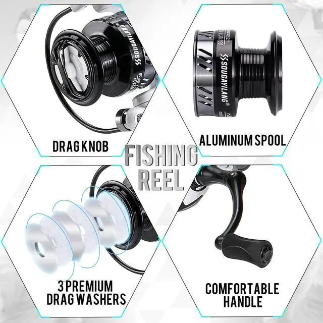Alt view image 4 of 7 - Fishing Rod and Reel Combo, Stainless Steel Guides Fishing Pole with Spinning Reel Combo for Bass Fishing