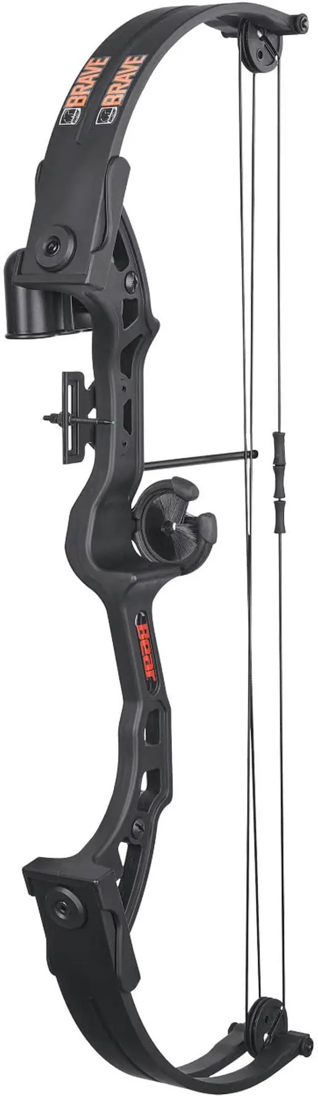 Main image of Brave Compound Youth Bow Set, Right Handed, Ages 8-12, Draw Weight up to 25lb, Draw Length up to 19.5", Accessories: Whisker Biscuit Arrow Rest®, Bow Sight & Finger Rollers, Black