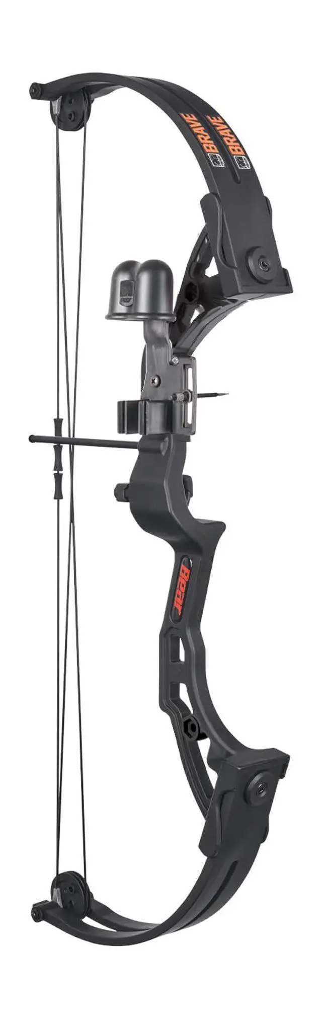 Alt view image 2 of 6 - Brave Compound Youth Bow Set, Right Handed, Ages 8-12, Draw Weight up to 25lb, Draw Length up to 19.5", Accessories: Whisker Biscuit Arrow Rest®, Bow Sight & Finger Rollers, Black