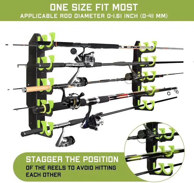 Alt view image 3 of 6 - Fishing Rod Holders, Fishing Pole Holders for Garage, Wall or Ceiling Mounted Fishing Rod Rack Holds Up to 10 Rods(2 Pack)