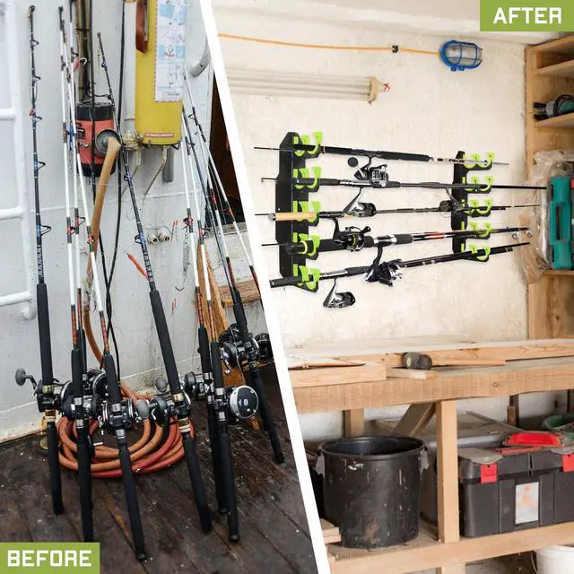 Alt view image 5 of 6 - Fishing Rod Holders, Fishing Pole Holders for Garage, Wall or Ceiling Mounted Fishing Rod Rack Holds Up to 10 Rods(2 Pack)