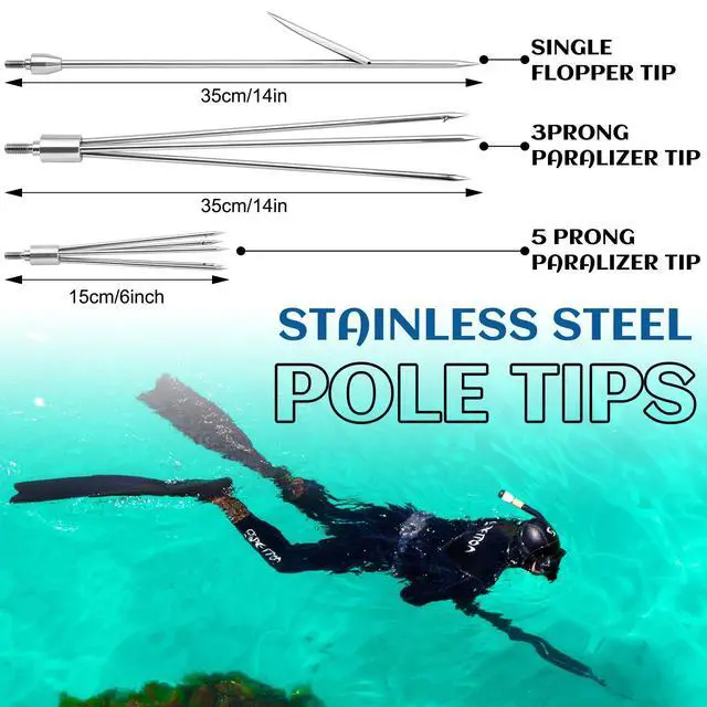 Alt view image 6 of 7 - 14 Pcs Hawaiian Sling Fishing Spear Set Fiberglass Pole Spear with 3 Prong Tips Diving Lobster Knife with Holster 2 Sheath 2 Pairs Leg Straps Fish Buckle for Diving Spearfishing(Dark Blue)