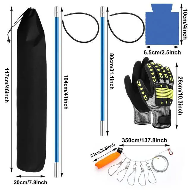 Alt view image 3 of 7 - 14 Pcs Hawaiian Sling Fishing Spear Set Fiberglass Pole Spear with 3 Prong Tips Diving Lobster Knife with Holster 2 Sheath 2 Pairs Leg Straps Fish Buckle for Diving Spearfishing(Dark Blue)