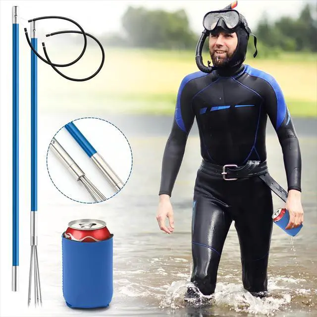 Alt view image 2 of 7 - 14 Pcs Hawaiian Sling Fishing Spear Set Fiberglass Pole Spear with 3 Prong Tips Diving Lobster Knife with Holster 2 Sheath 2 Pairs Leg Straps Fish Buckle for Diving Spearfishing(Dark Blue)