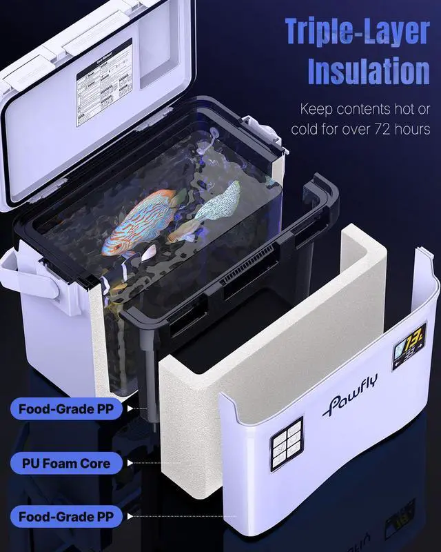 Alt view image 2 of 7 - 13-19 QT Live Bait Cooler, Leak-Proof Fishing Cooler with Rechargeable Aerator, Portable Fish Livewell for Boat, Insulated Minnow Bucket for Shrimp & Live Fish, Hard Cooler Box for Fishing