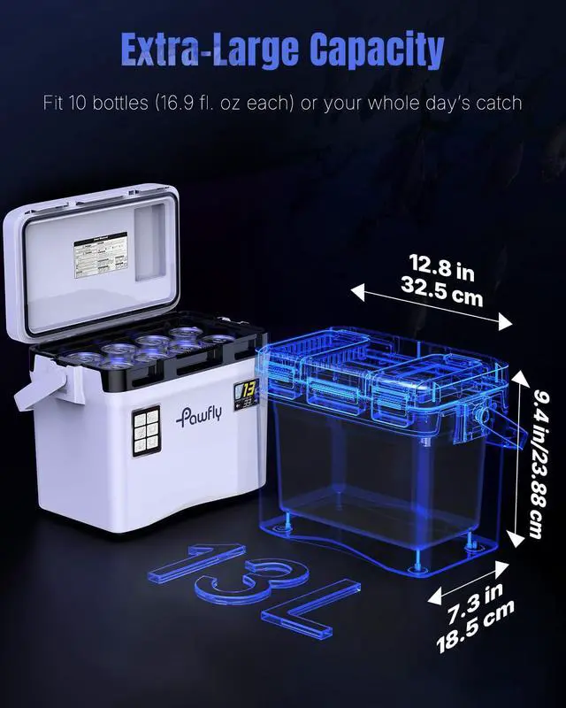 Alt view image 3 of 7 - 13-19 QT Live Bait Cooler, Leak-Proof Fishing Cooler with Rechargeable Aerator, Portable Fish Livewell for Boat, Insulated Minnow Bucket for Shrimp & Live Fish, Hard Cooler Box for Fishing