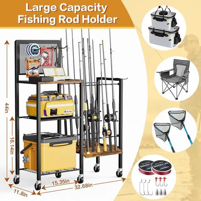 Alt view image 5 of 6 - Fishing Rod Holders, Rolling Fishing Rod Rack for Garage & Boat, Tackle Box & Reel Holder Cart, Easy Assembly Fishing Gear Management System, Ideal Birthday Gift for Men Dad Anglers