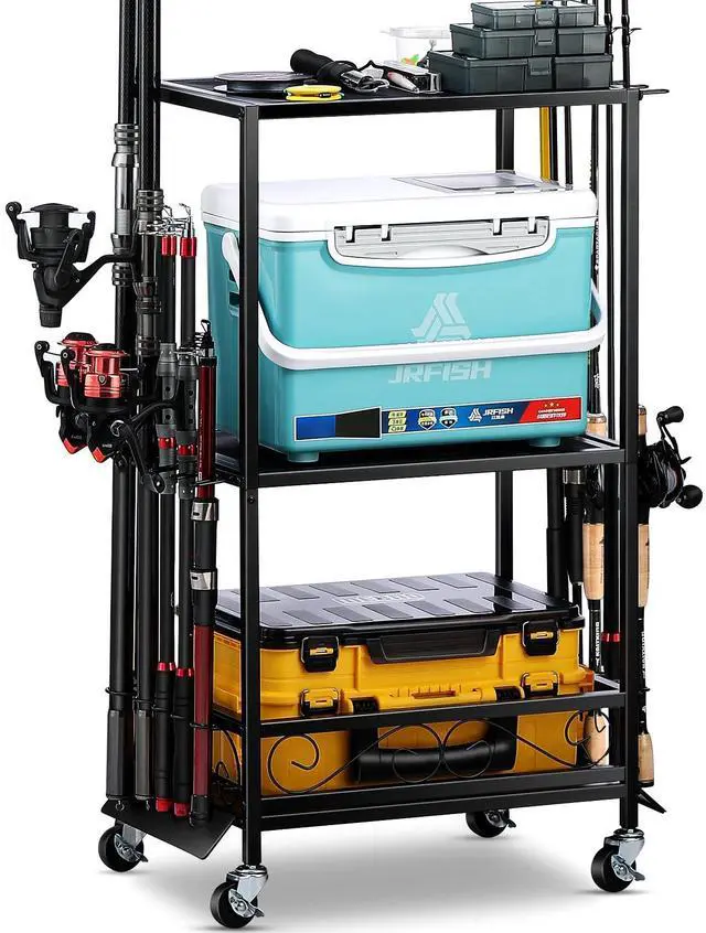 Main image of Fishing Rod Holder - Fishing Pole Rack for 10 Rods - Adjustable Height Fishing Gear Equipment Organizer Storage Solution for Garage Basement or Indoor