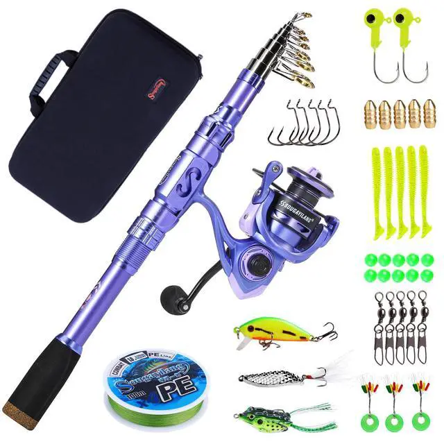 Alt view image 2 of 7 - Fishing Rod and Reel Combos Carbon Fiber Telescopic Fishing Pole with Smooth Reel Combo Saltwater Freshwater Kit