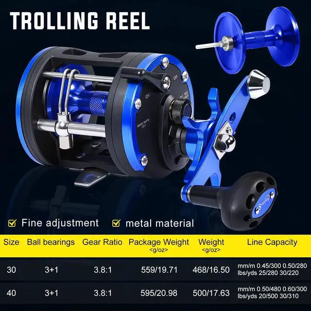 Alt view image 6 of 7 - Trolling Reel & Conventional Fishing Reel - Saltwater Level Wind Reel with Smooth Drag, Heavy Duty Boat & Ocean Fishing Reel for Sea Bass, Grouper, Salmon