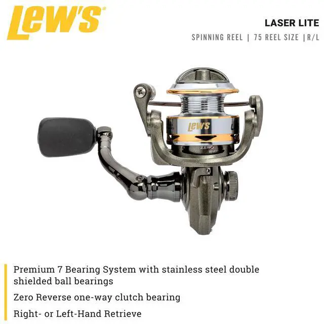 Alt view image 2 of 6 - Laser Lite Spinning Fishing Reel, 6+1 Bearings, Graphite Frame and Sideplate, Speed Lube, Multi-Disc Drag