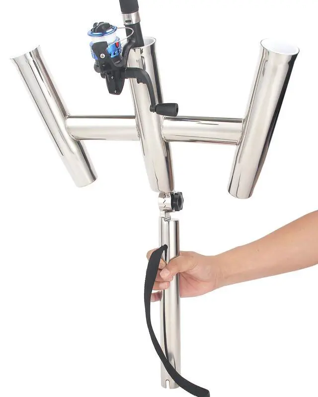 Alt view image 3 of 7 - 3 Tube Rod Holder-Stainless Steel Trident Outrigger Stylish-Tree Triple Rod Holder Adjustable Silver Kite Fishing Mount 3-Rod Racks for Boat, Ship, Yacht