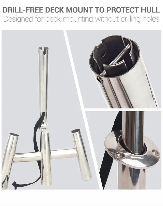 Alt view image 7 of 7 - 3 Tube Rod Holder-Stainless Steel Trident Outrigger Stylish-Tree Triple Rod Holder Adjustable Silver Kite Fishing Mount 3-Rod Racks for Boat, Ship, Yacht