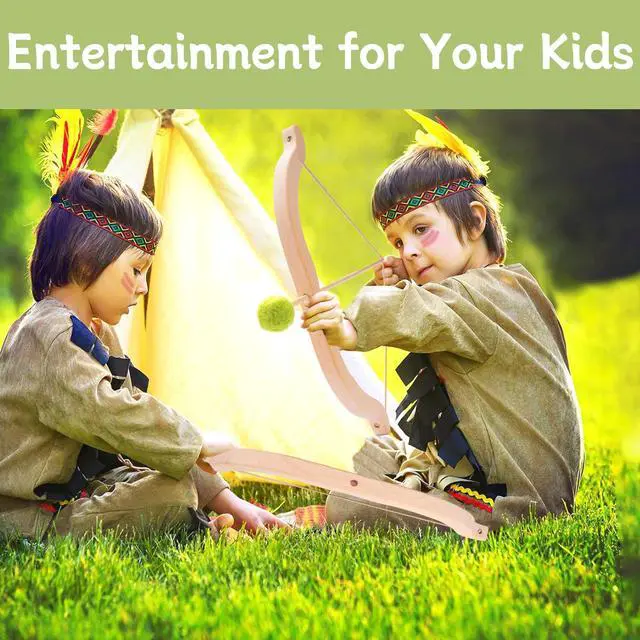 Alt view image 2 of 7 - Wooden Kids Bow and Arrow Set - Safe for Ages 3+, Indoor & Outdoor Archery Gift Toys for Children, Boys & Girls, Includes 5 Arrows, 5 Fruit Targets, 1 Cotton Quiver