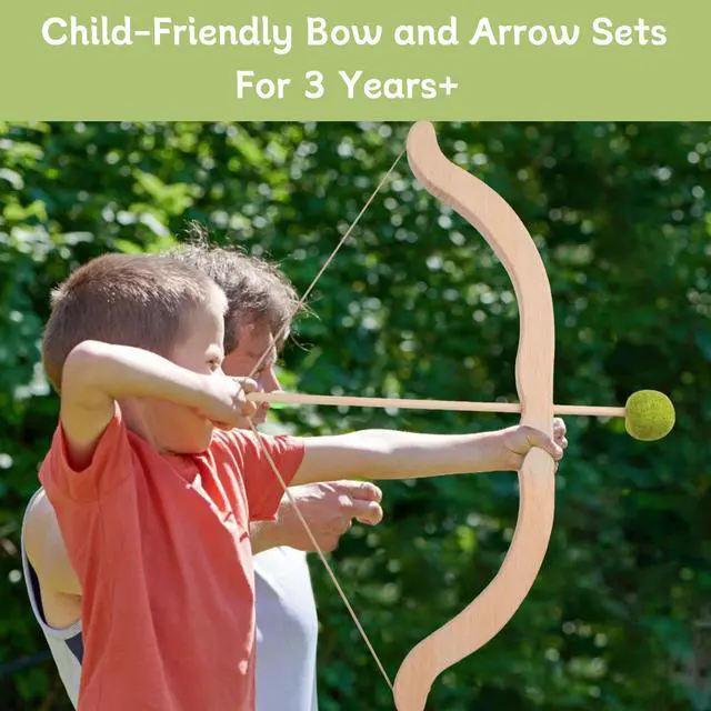 Alt view image 5 of 7 - Wooden Kids Bow and Arrow Set - Safe for Ages 3+, Indoor & Outdoor Archery Gift Toys for Children, Boys & Girls, Includes 5 Arrows, 5 Fruit Targets, 1 Cotton Quiver