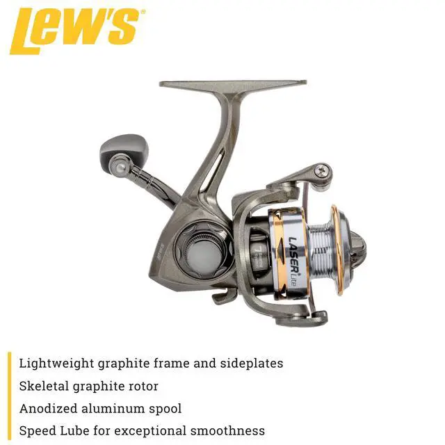 Alt view image 3 of 6 - Laser Lite Spinning Fishing Reel, 6+1 Bearings, Graphite Frame and Sideplate, Speed Lube, Multi-Disc Drag