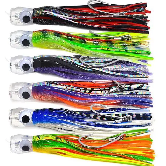 Alt view image 2 of 7 - Set 6 Pcs Saltwater Trolling Lure 6.5/7/9 inch Marlin Deep Sea Fishing Bait | For Tuna Dolphin Sailfish Shark Big Game Fishing Tackle