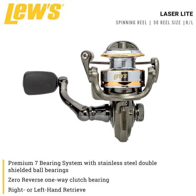 Alt view image 2 of 6 - Laser Lite Spinning Fishing Reel, 6+1 Bearings, Graphite Frame and Sideplate, Speed Lube, Multi-Disc Drag