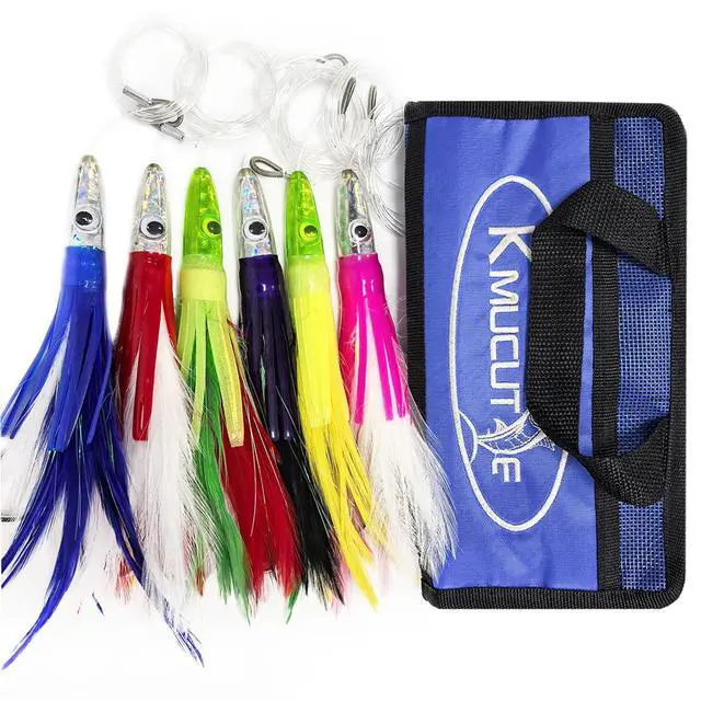 Alt view image 2 of 7 - Set 6 Pcs Saltwater Trolling Lure 6.5/7/9 inch Marlin Deep Sea Fishing Bait | For Tuna Dolphin Sailfish Shark Big Game Fishing Tackle