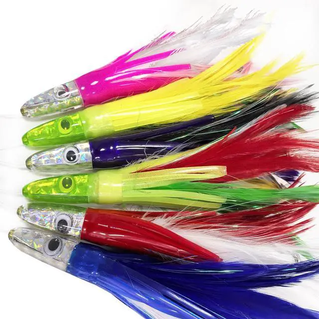 Alt view image 5 of 7 - Set 6 Pcs Saltwater Trolling Lure 6.5/7/9 inch Marlin Deep Sea Fishing Bait | For Tuna Dolphin Sailfish Shark Big Game Fishing Tackle