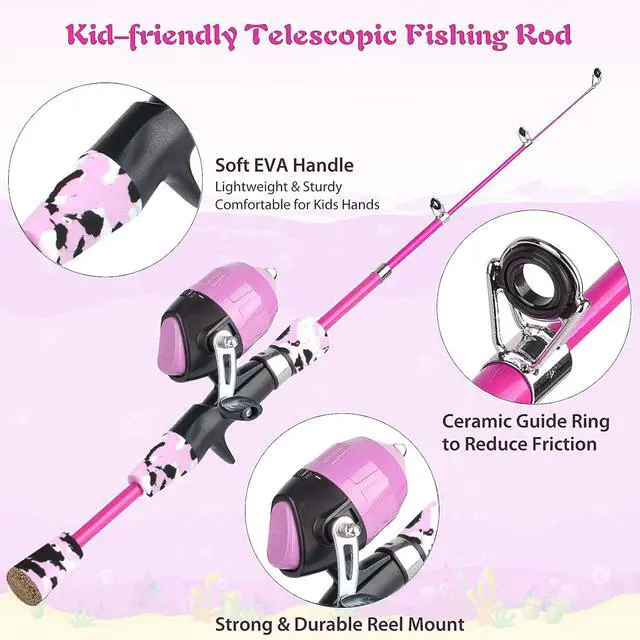 Alt view image 2 of 7 - Kids Fishing Rod, Kids Fishing Pole Portable Telescopic Fishing Rod and Reel Combo Kit for Boys, Girls, Youth - with Spincast Fishing Reel, Fishing Tackles, Fishing Lures, Fishing Lines