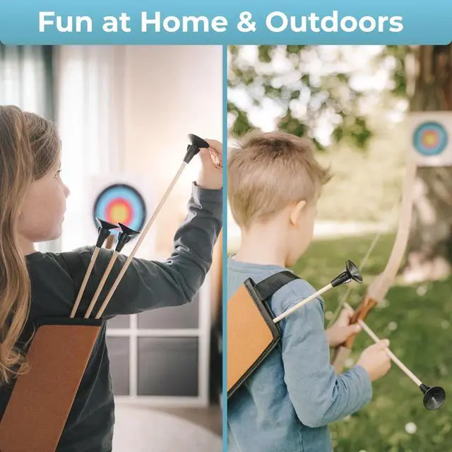 Alt view image 5 of 7 - ® Kids Bow and Arrow Set - Bow and Arrow for Kids Ages 4-8, Toy Archery Set with 6 Suction Cup Arrows, Wooden Target & Quiver