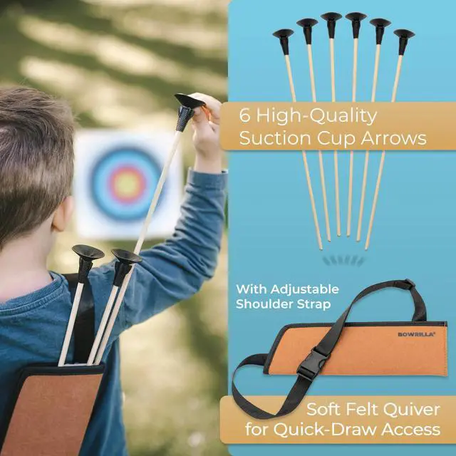 Alt view image 6 of 7 - ® Kids Bow and Arrow Set - Bow and Arrow for Kids Ages 4-8, Toy Archery Set with 6 Suction Cup Arrows, Wooden Target & Quiver