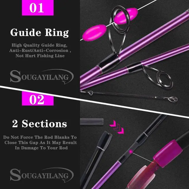 Alt view image 3 of 7 - Fishing Pole, 30-Ton Carbon Fiber Fishing Rod and Reel Combo, 2 Pcs Blanks Spinning Reel Combos