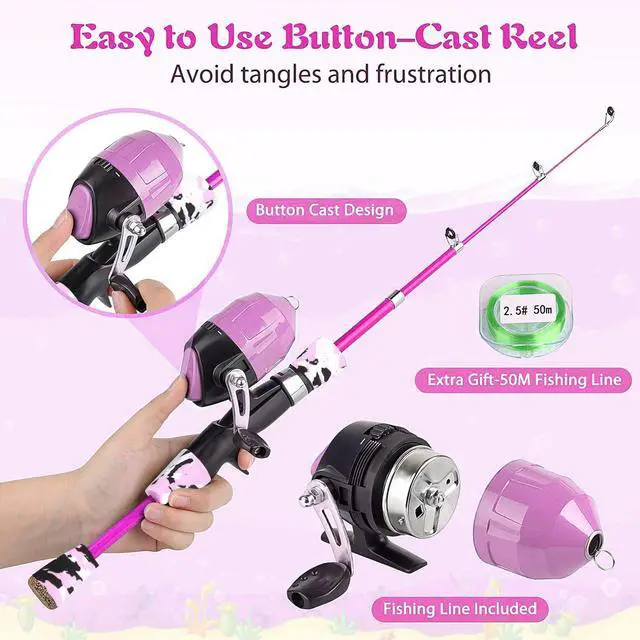 Alt view image 3 of 7 - Kids Fishing Rod, Kids Fishing Pole Portable Telescopic Fishing Rod and Reel Combo Kit for Boys, Girls, Youth - with Spincast Fishing Reel, Fishing Tackles, Fishing Lures, Fishing Lines