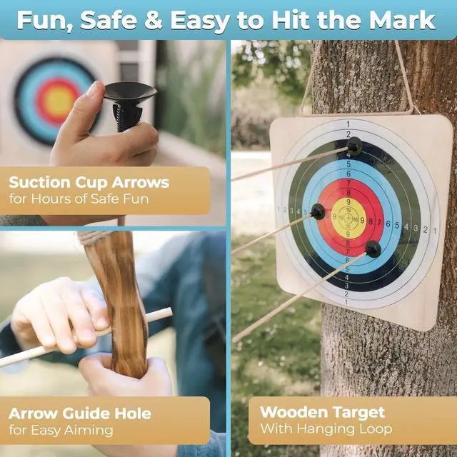 Alt view image 4 of 7 - ® Kids Bow and Arrow Set - Bow and Arrow for Kids Ages 4-8, Toy Archery Set with 6 Suction Cup Arrows, Wooden Target & Quiver