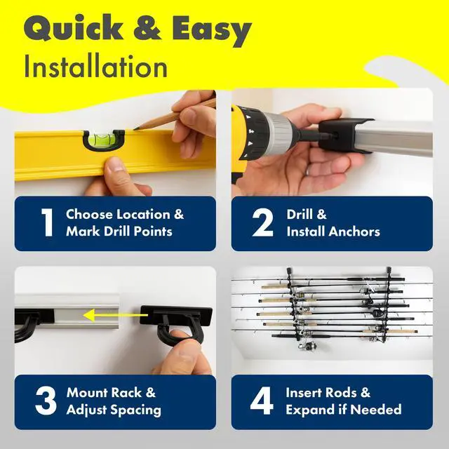 Alt view image 6 of 7 - Fishing Rod Holder, Garage Organization and Wall Storage, for Reels, Gear and Accessories (Vertical/Horizontal Rack)